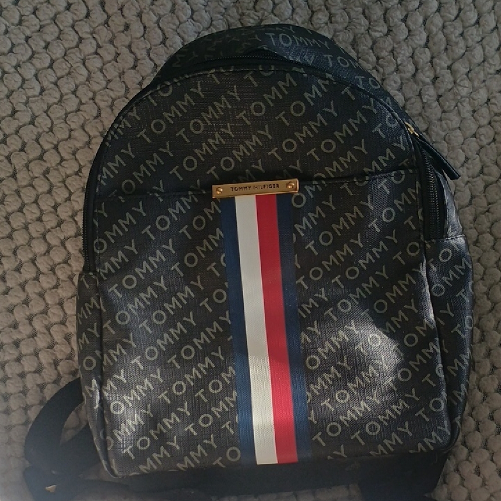 Tommy Hilfiger Monogram Backpack with Red and Blue Accent